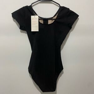 Black Bodysuit with Cap Sleeves and Scoop Neckline